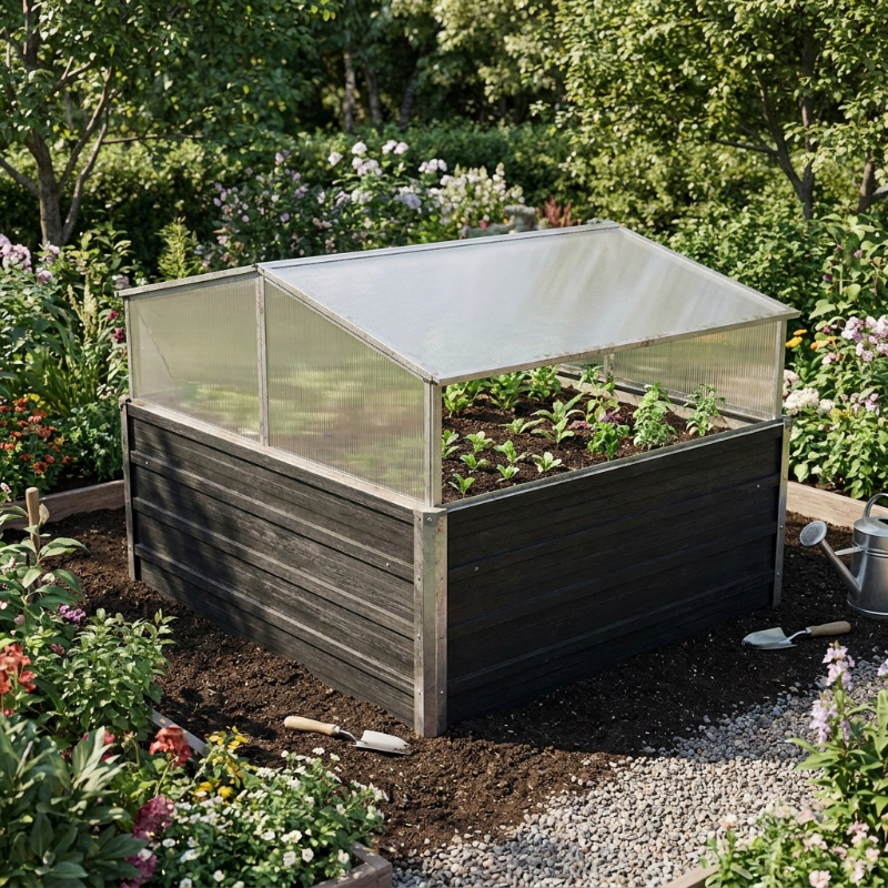 Mini-serre 100 x 100 x 77 cm anthracite en acier galvanisé | Atelier Solarya