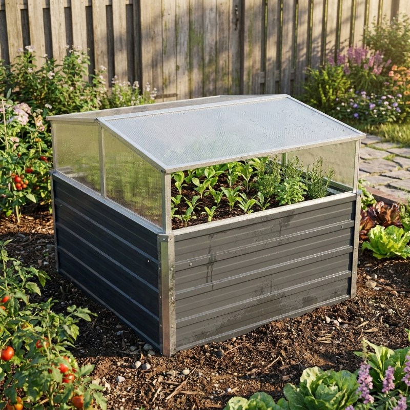 Mini-serre 100 x 100 x 77 cm anthracite en acier galvanisé | Atelier Solarya