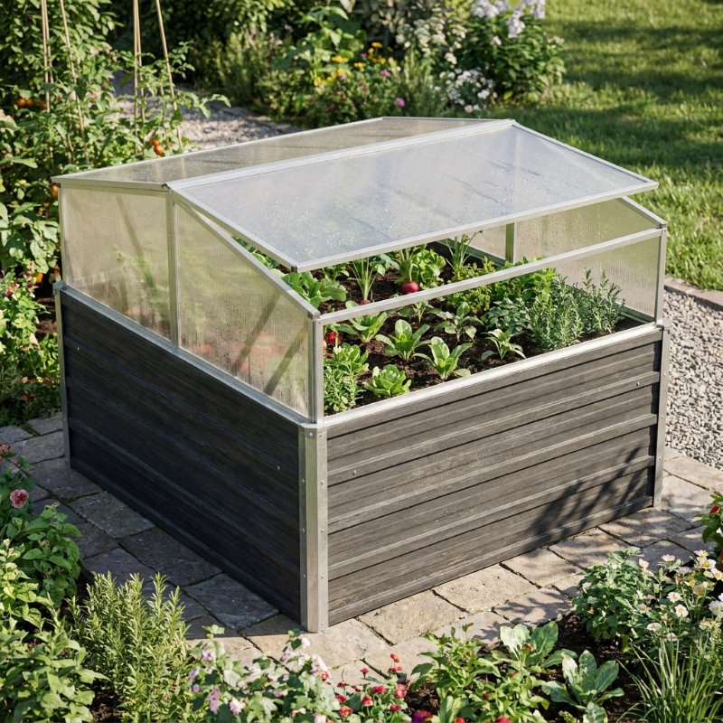 Mini-serre 100 x 100 x 77 cm anthracite en acier galvanisé | Atelier Solarya