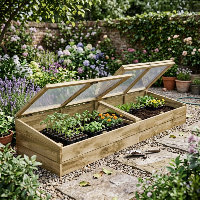 Serre de jardin 200 x 50 x 35 cm en pin imprégné avec toit | Atelier Solarya