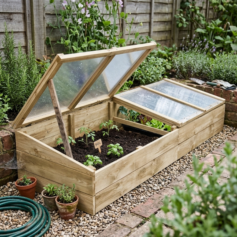 Serre de jardin 200 x 50 x 35 cm en pin imprégné avec toit | Atelier Solarya
