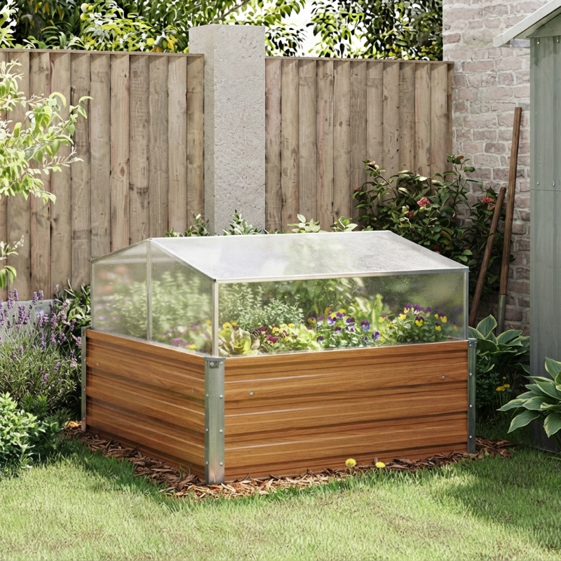 Mini-serre 100 x 100 x 77 cm en effet bois marron | Atelier Solarya