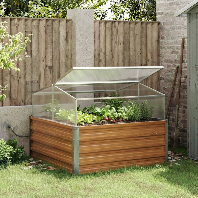 Mini-serre 100 x 100 x 77 cm en effet bois marron | Atelier Solarya