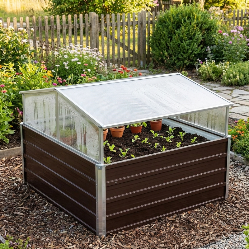 Mini-serre de jardin 100 x 100 x 85 cm marron en acier | Atelier Solarya