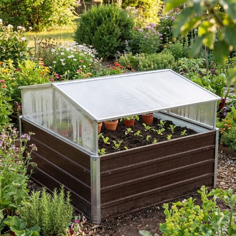 Mini-serre de jardin 100 x 100 x 85 cm marron en acier | Atelier Solarya