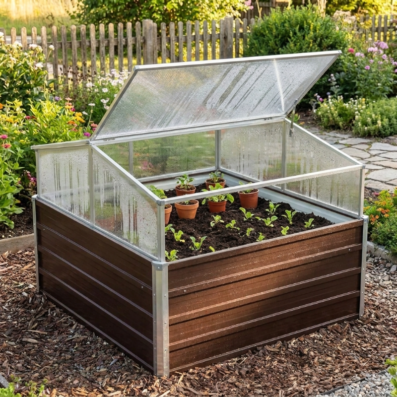 Mini-serre de jardin 100 x 100 x 85 cm marron en acier | Atelier Solarya