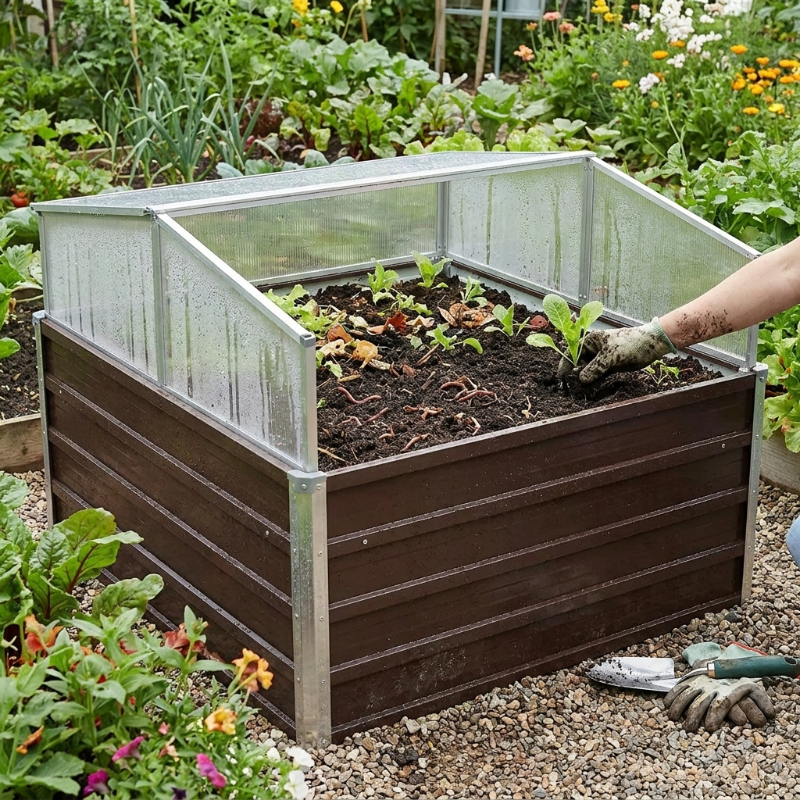 Mini-serre de jardin 100 x 100 x 85 cm marron en acier | Atelier Solarya